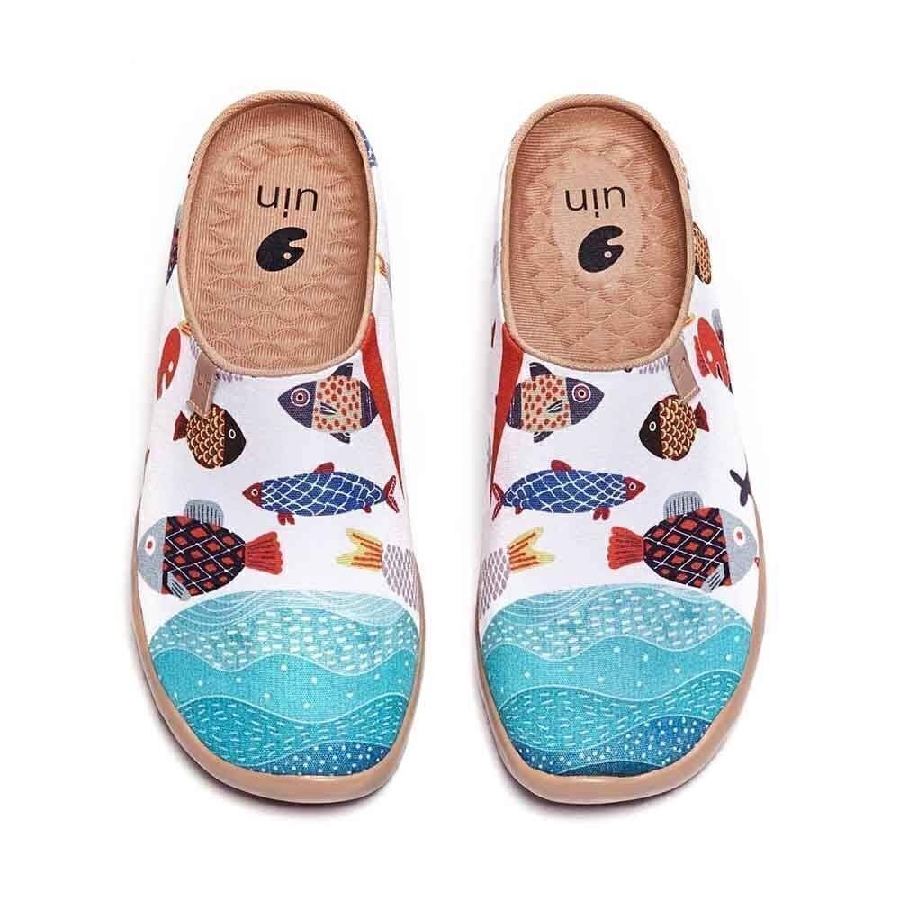 UIN Women's Slip On Mules Wide Toe Clog Casual Travel Shoes (Happy Fish-Slipper) - Picture 10 of 10